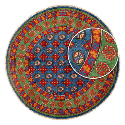 שטיח אפגני בוכרה עגול 00 אדום/כחול 150*150 | Bokhara Rug