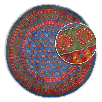 שטיח אפגני בוכרה עגול 00 אדום/כחול 195*201 | Bokhara Rug