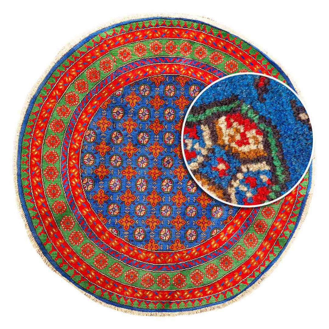 שטיח אפגני בוכרה עגול 00 אדום/כחול 195*194 | Bokhara Rug