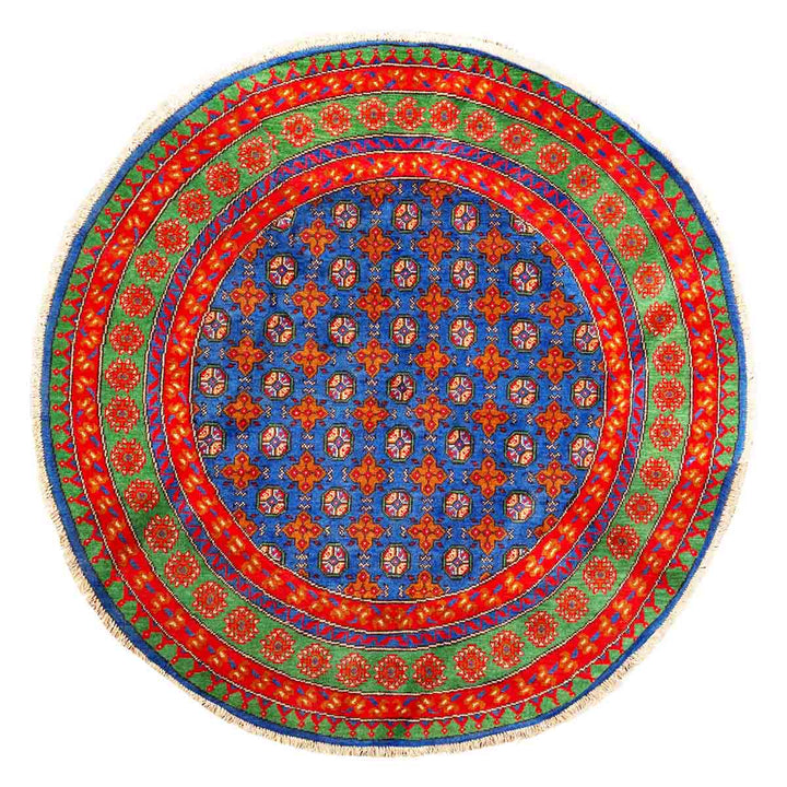 שטיח אפגני בוכרה עגול 00 אדום/כחול 195*194 | Bokhara Rug