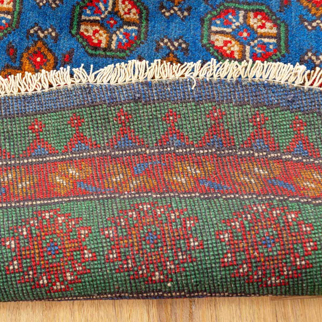 שטיח אפגני בוכרה עגול 00 אדום/כחול 195*194 | Bokhara Rug