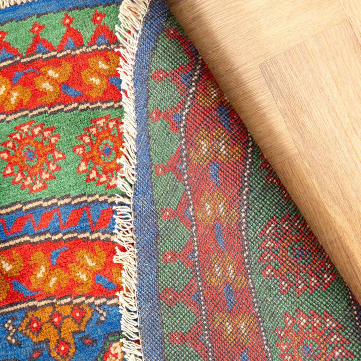 שטיח אפגני בוכרה עגול 00 אדום/כחול 195*194 | Bokhara Rug