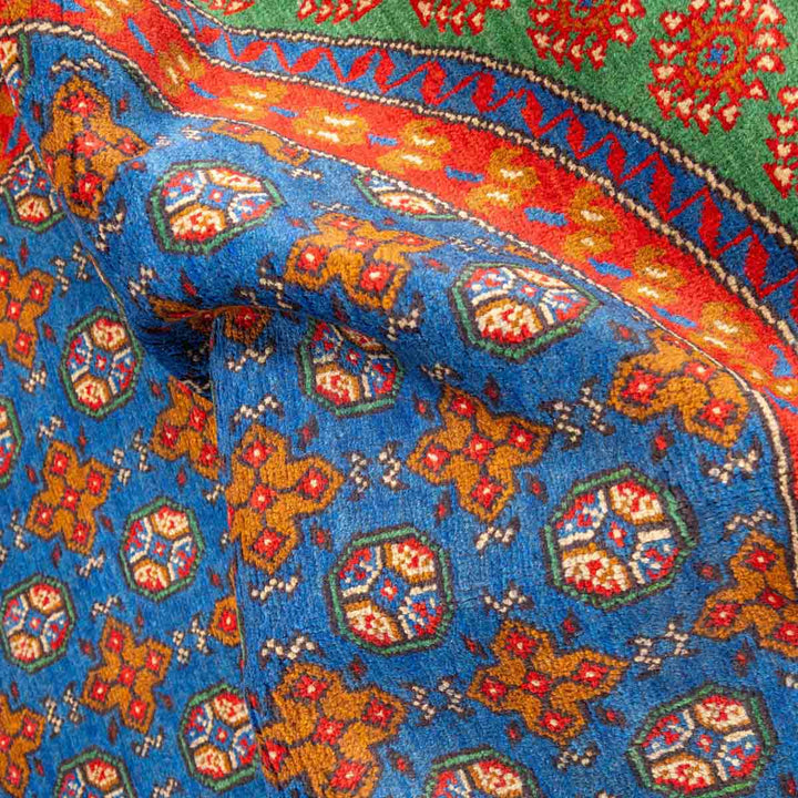 שטיח אפגני בוכרה עגול 00 אדום/כחול 195*194 | Bokhara Rug