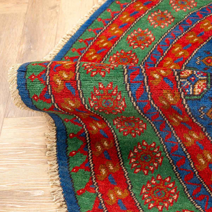 שטיח אפגני בוכרה עגול 00 אדום/כחול 195*194 | Bokhara Rug
