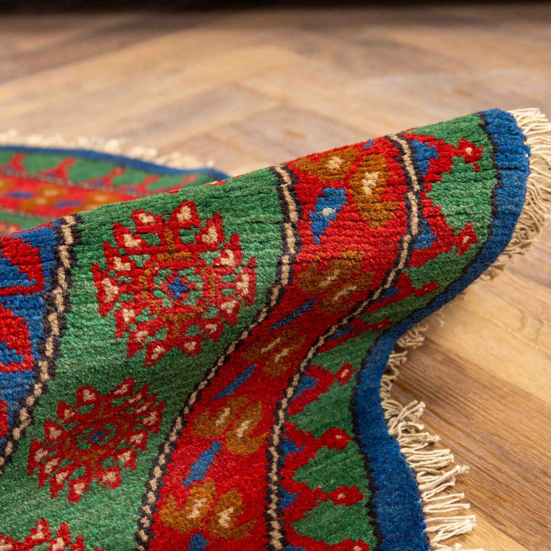 שטיח אפגני בוכרה עגול 00 אדום/כחול 195*194 | Bokhara Rug