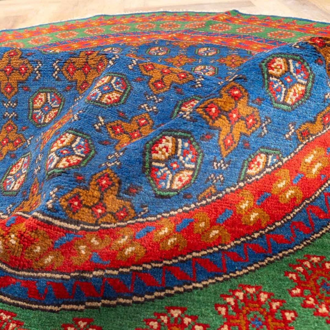 שטיח אפגני בוכרה עגול 00 אדום/כחול 195*194 | Bokhara Rug