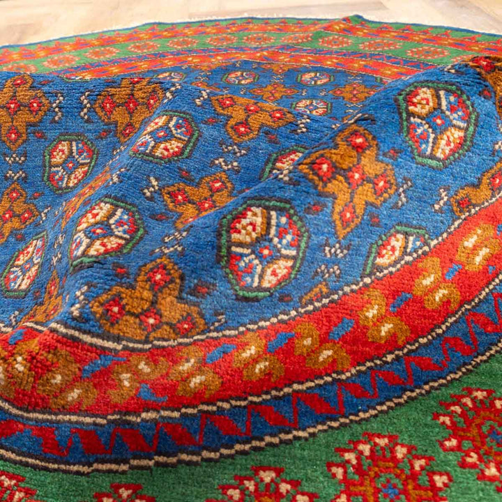 שטיח אפגני בוכרה עגול 00 אדום/כחול 195*194 | Bokhara Rug