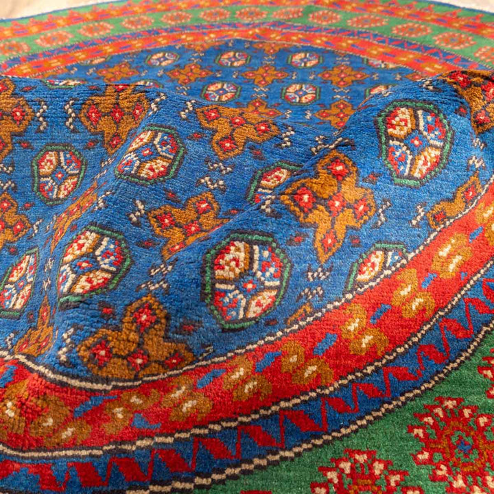 שטיח אפגני בוכרה עגול 00 אדום/כחול 195*194 | Bokhara Rug