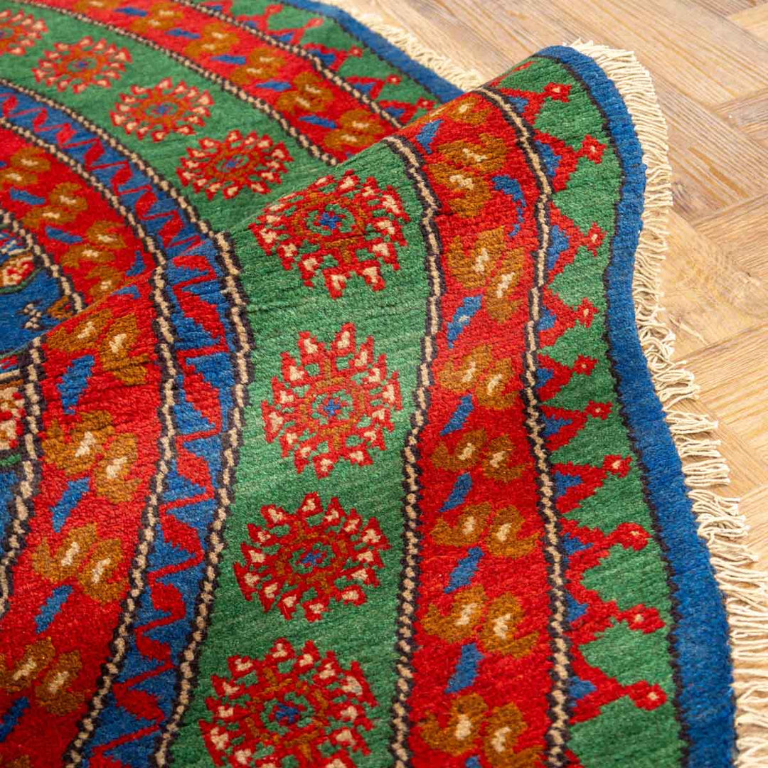 שטיח אפגני בוכרה עגול 00 אדום/כחול 195*194 | Bokhara Rug