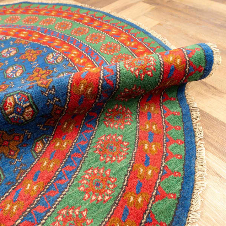 שטיח אפגני בוכרה עגול 00 אדום/כחול 195*194 | Bokhara Rug