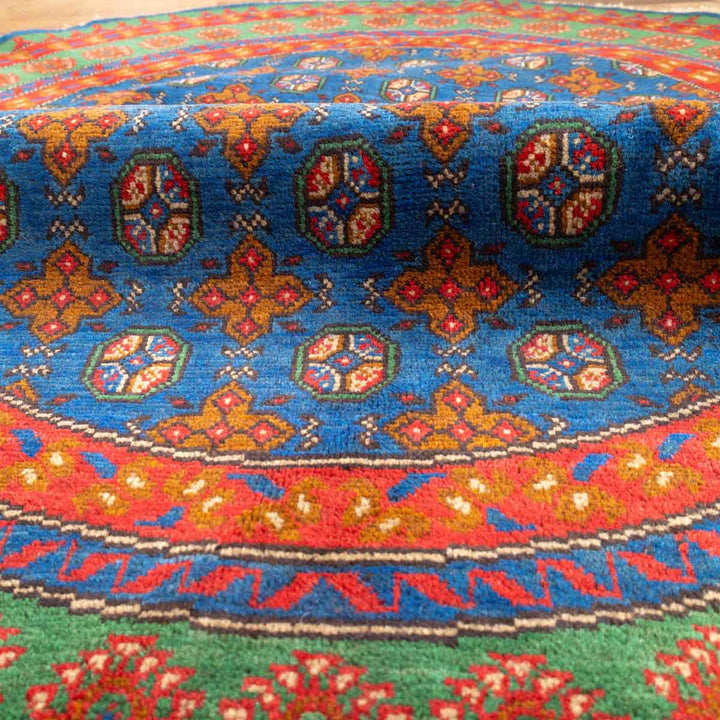 שטיח אפגני בוכרה עגול 00 אדום/כחול 195*194 | Bokhara Rug