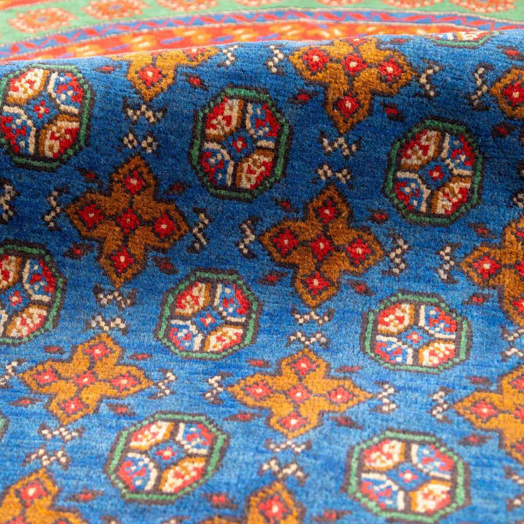 שטיח אפגני בוכרה עגול 00 אדום/כחול 195*194 | Bokhara Rug