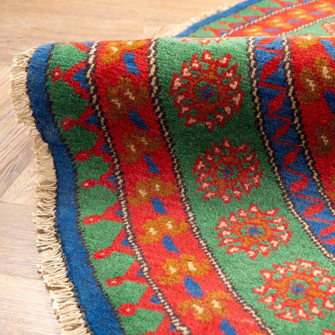 שטיח אפגני בוכרה עגול 00 אדום/כחול 195*194 | Bokhara Rug
