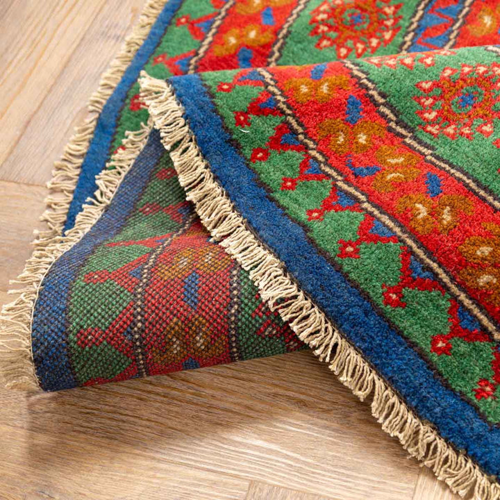 שטיח אפגני בוכרה עגול 00 אדום/כחול 195*194 | Bokhara Rug