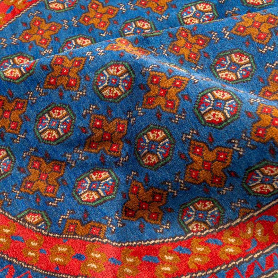 שטיח אפגני בוכרה עגול 00 אדום/כחול 195*194 | Bokhara Rug