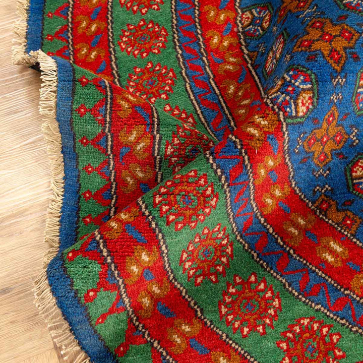 שטיח אפגני בוכרה עגול 00 אדום/כחול 195*194 | Bokhara Rug