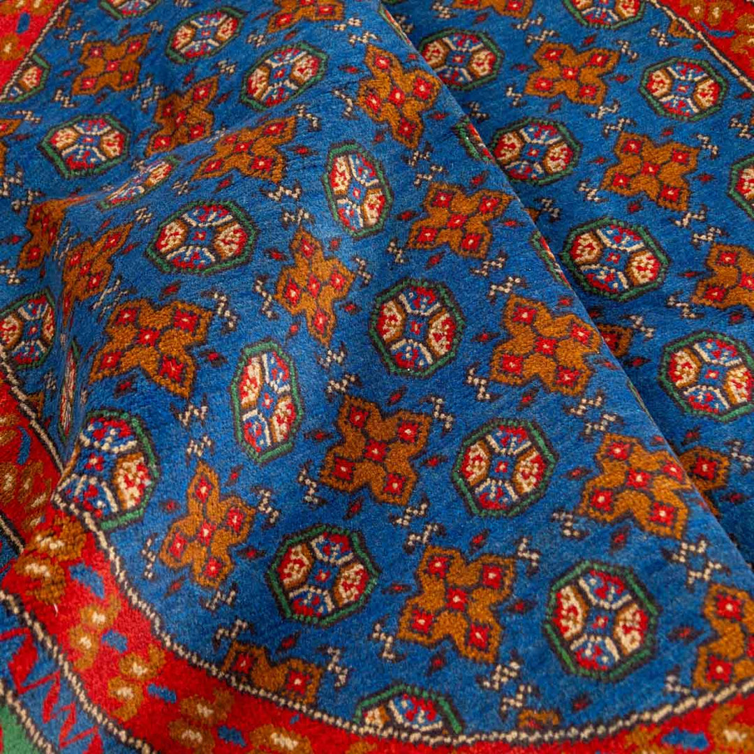 שטיח אפגני בוכרה עגול 00 אדום/כחול 195*194 | Bokhara Rug