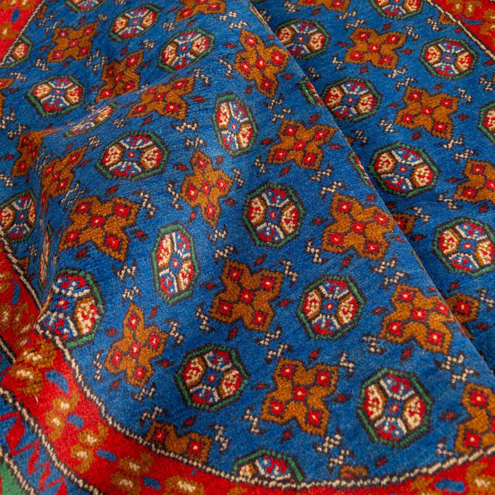 שטיח אפגני בוכרה עגול 00 אדום/כחול 195*194 | Bokhara Rug
