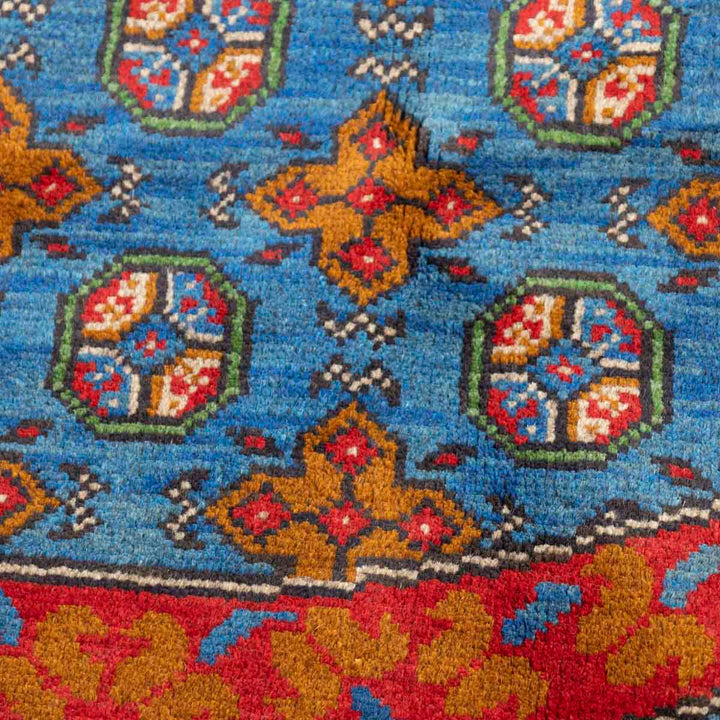 שטיח אפגני בוכרה עגול 00 אדום/כחול 199*197 | Bokhara Rug