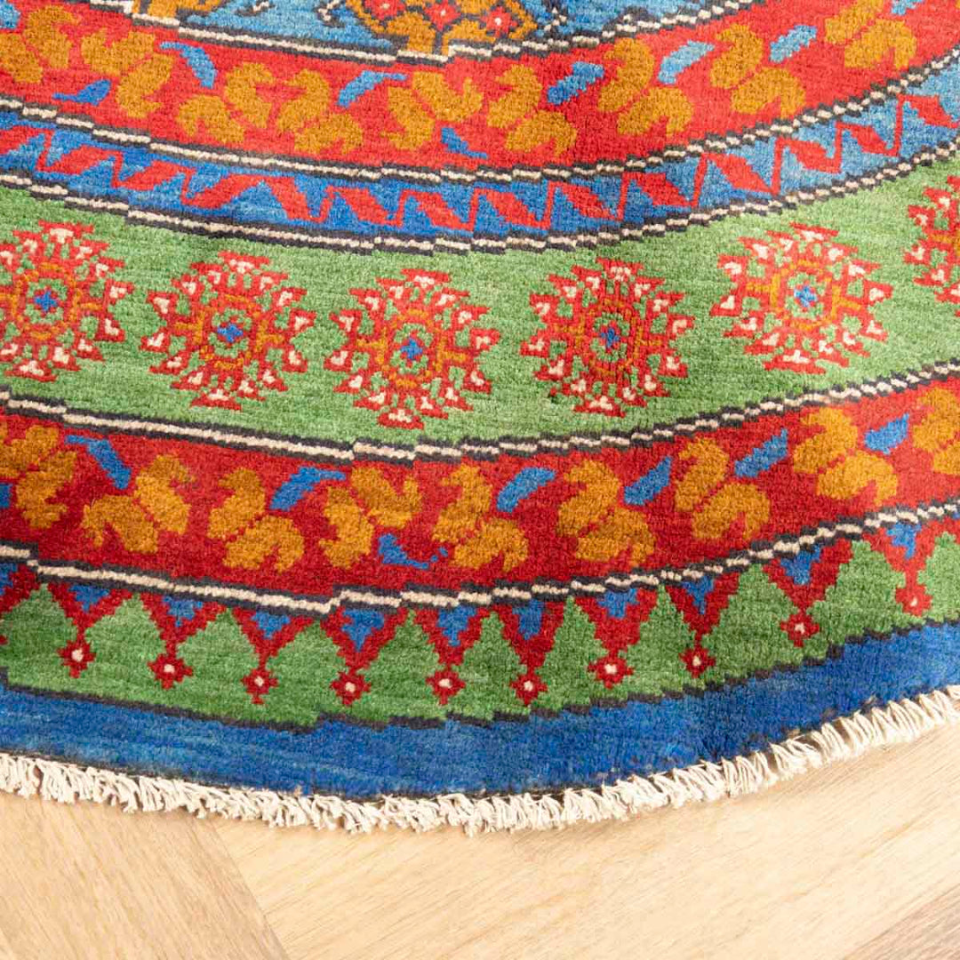 שטיח אפגני בוכרה עגול 00 אדום/כחול 199*197 | Bokhara Rug