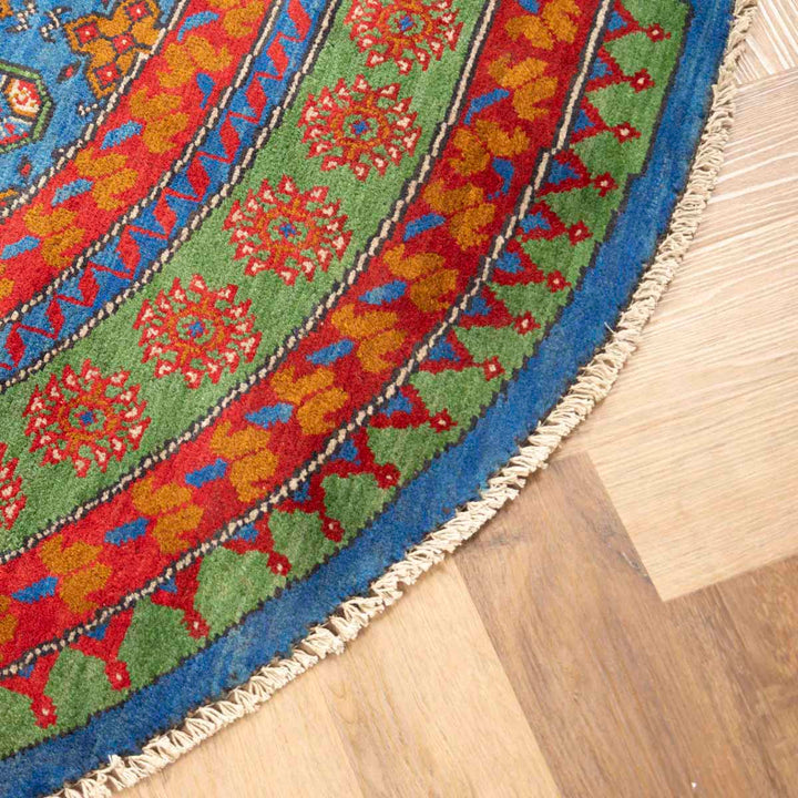 שטיח אפגני בוכרה עגול 00 אדום/כחול 199*197 | Bokhara Rug