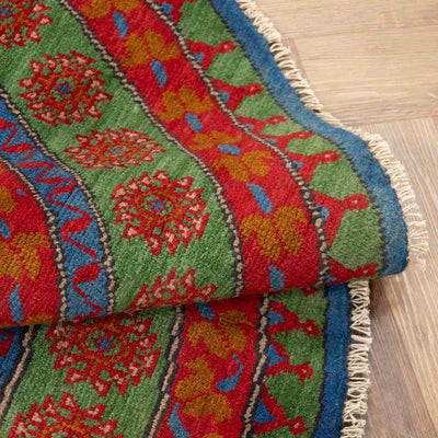 שטיח אפגני בוכרה עגול 00 אדום/כחול 199*197 | Bokhara Rug