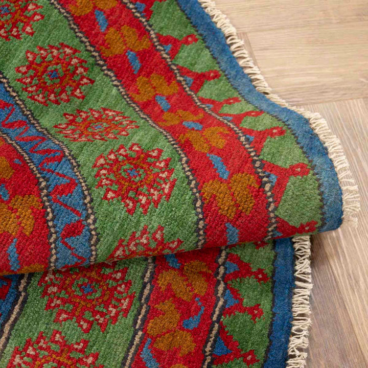 שטיח אפגני בוכרה עגול 00 אדום/כחול 199*197 | Bokhara Rug