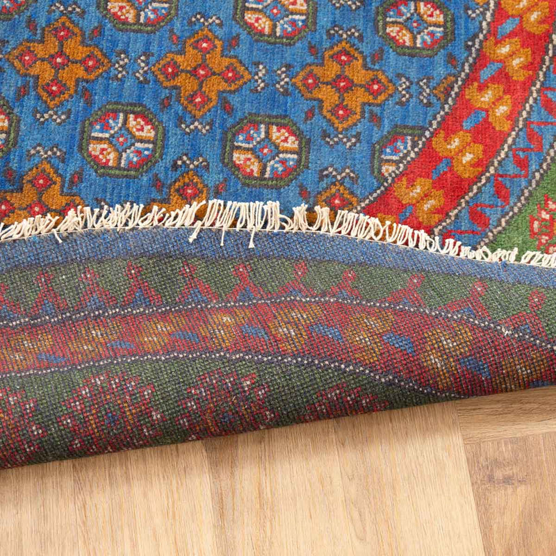 שטיח אפגני בוכרה עגול 00 אדום/כחול 195*201 | Bokhara Rug