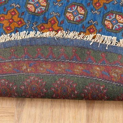 שטיח אפגני בוכרה עגול 00 אדום/כחול 195*201 | Bokhara Rug