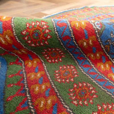 שטיח אפגני בוכרה עגול 00 אדום/כחול 195*201 | Bokhara Rug