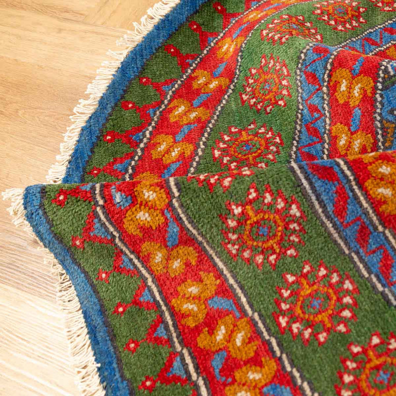 שטיח אפגני בוכרה עגול 00 אדום/כחול 195*201 | Bokhara Rug