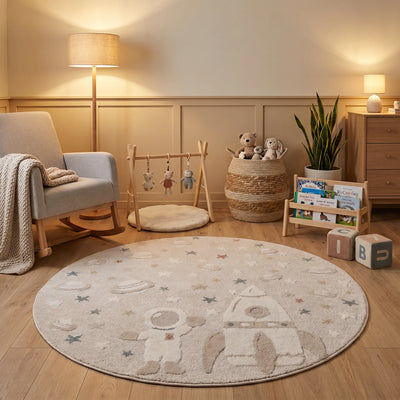 שטיח אסטרונאוט 01 קרם עגול, Cozy Evening Mood, styled props.