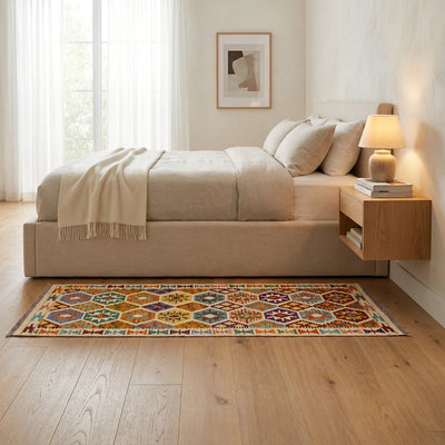 שטיח קילים אפגני 00 צבעוני 144*64, Dreamy Morning Glow, styled props.
