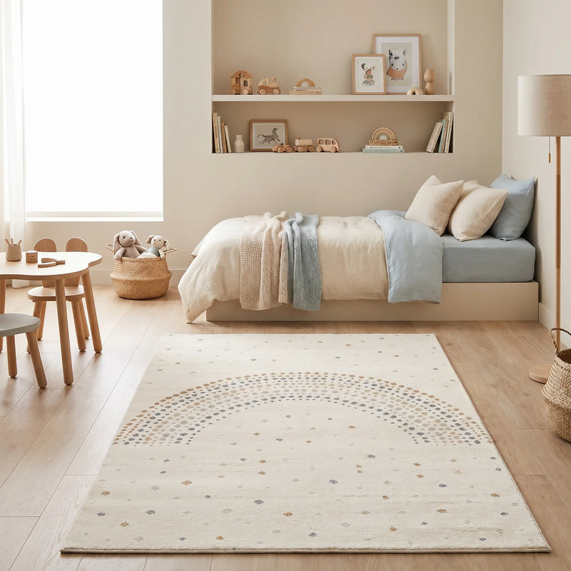 שטיח קשת מנקודות 01 קרם, Dreamy Morning Glow, styled props.