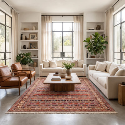 שטיח סומק פרסי 00 צבעוני 294*199 | Persian Sumak, Dreamy Morning Glow, styled props.