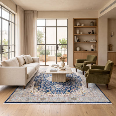 שטיח נעין פרסי 04 כחול, Dreamy Morning Glow, styled props.
