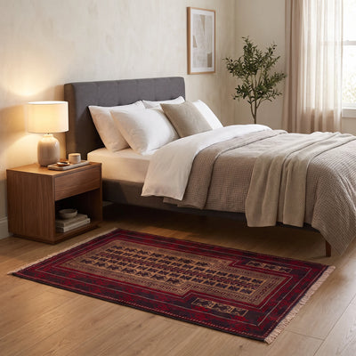 שטיח בלוץ' פרסי אדום 138*91 | Baluch, Cozy Evening Mood, styled props.