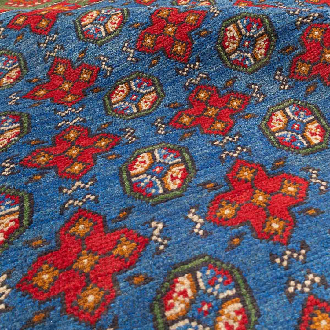 שטיח אפגני בוכרה עגול 00 אדום/כחול 145*143 | Bokhara Rug