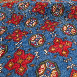 שטיח אפגני בוכרה עגול 00 אדום/כחול 145*143 | Bokhara Rug
