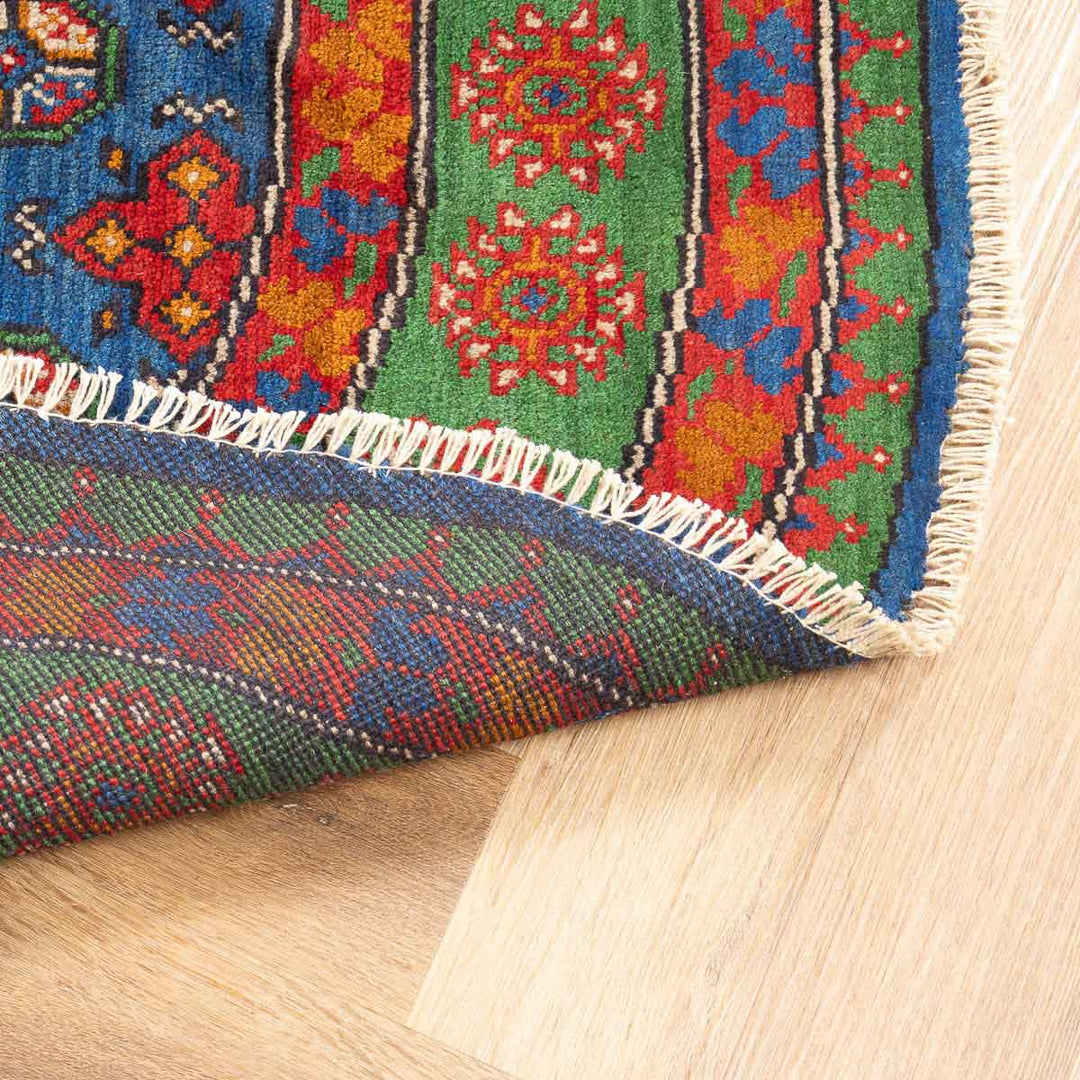 שטיח אפגני בוכרה עגול 00 אדום/כחול 150*146 | Bokhara Rug