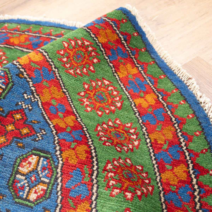 שטיח אפגני בוכרה עגול 00 אדום/כחול 150*146 | Bokhara Rug