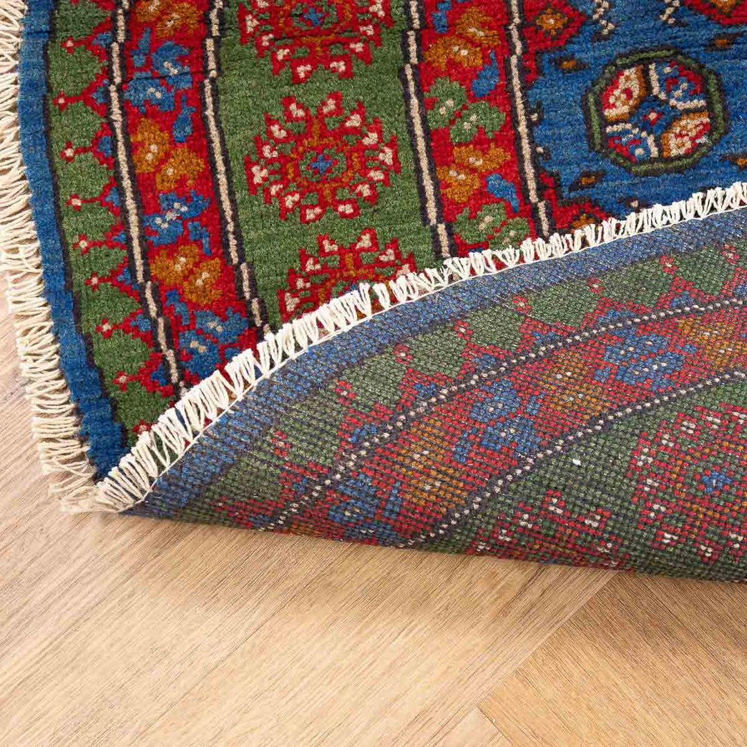 שטיח אפגני בוכרה עגול 00 אדום/כחול 145*143 | Bokhara Rug