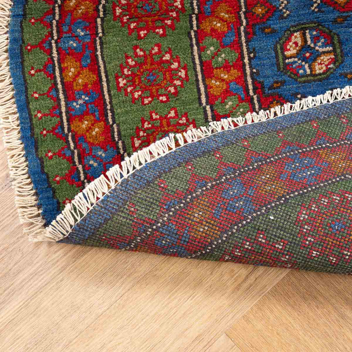 שטיח אפגני בוכרה עגול 00 אדום/כחול 145*143 | Bokhara Rug