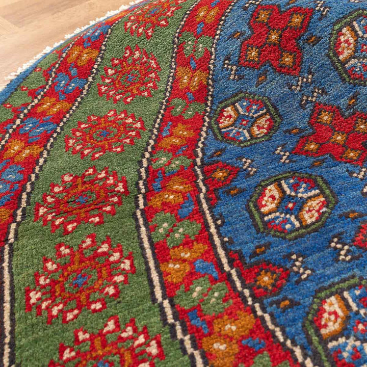 שטיח אפגני בוכרה עגול 00 אדום/כחול 145*143 | Bokhara Rug
