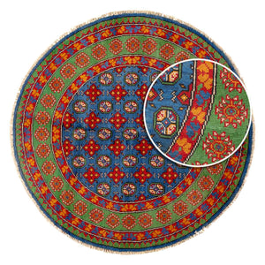 שטיח אפגני בוכרה עגול 00 אדום/כחול 150*150 | Bokhara Rug