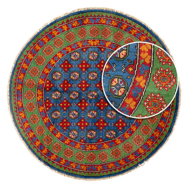 שטיח אפגני בוכרה עגול 00 אדום/כחול 150*150 | Bokhara Rug