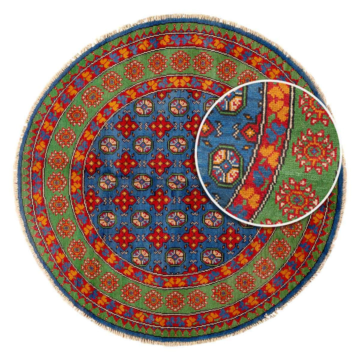 שטיח אפגני בוכרה עגול 00 אדום/כחול 150*150 | Bokhara Rug