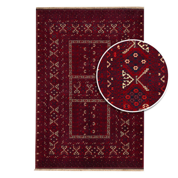 שטיח אפגנן קונדוז 00 אדום 242*166 | Afghan Kunduz Hand-Knotted