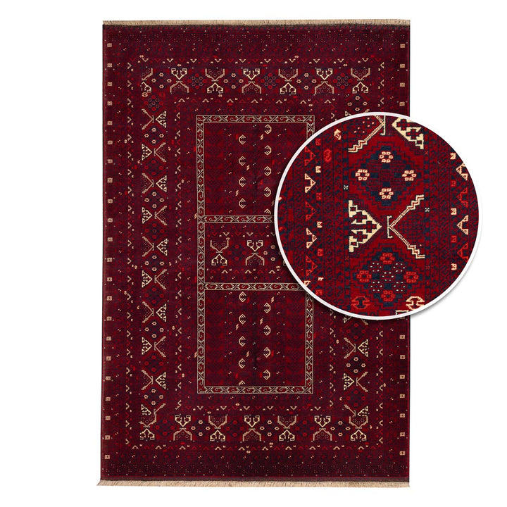 שטיח אפגנן קונדוז 00 אדום 242*166 | Afghan Kunduz Hand-Knotted