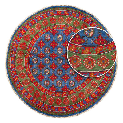 שטיח אפגני בוכרה עגול 00 אדום/כחול 145*143 | Bokhara Rug